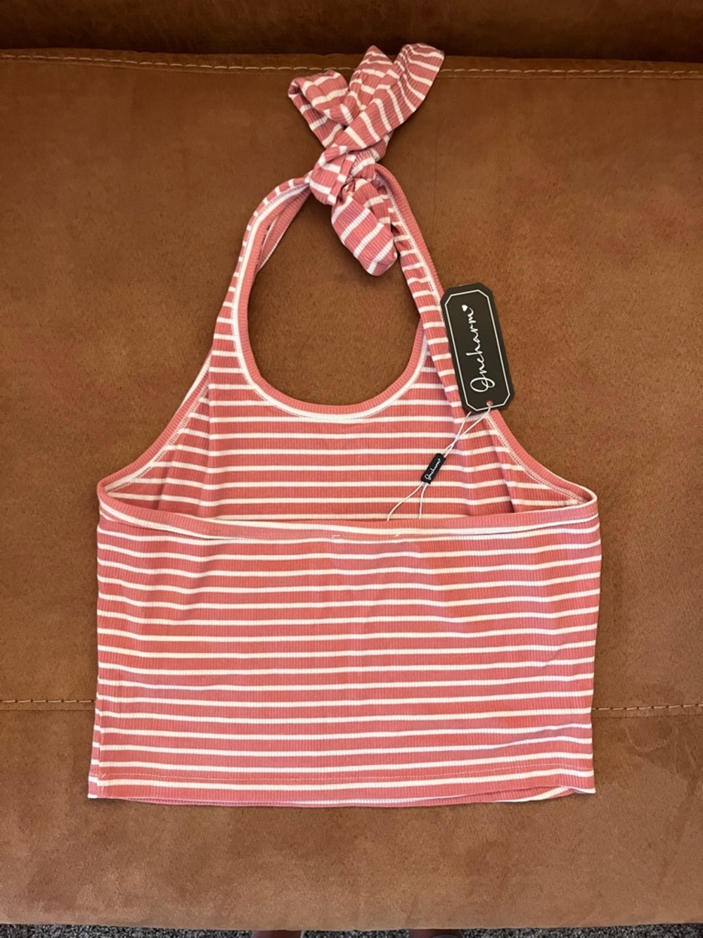 Boutique Womenspink and white striped ribbed halterneck top and lounge pants set - Picture 5 of 11